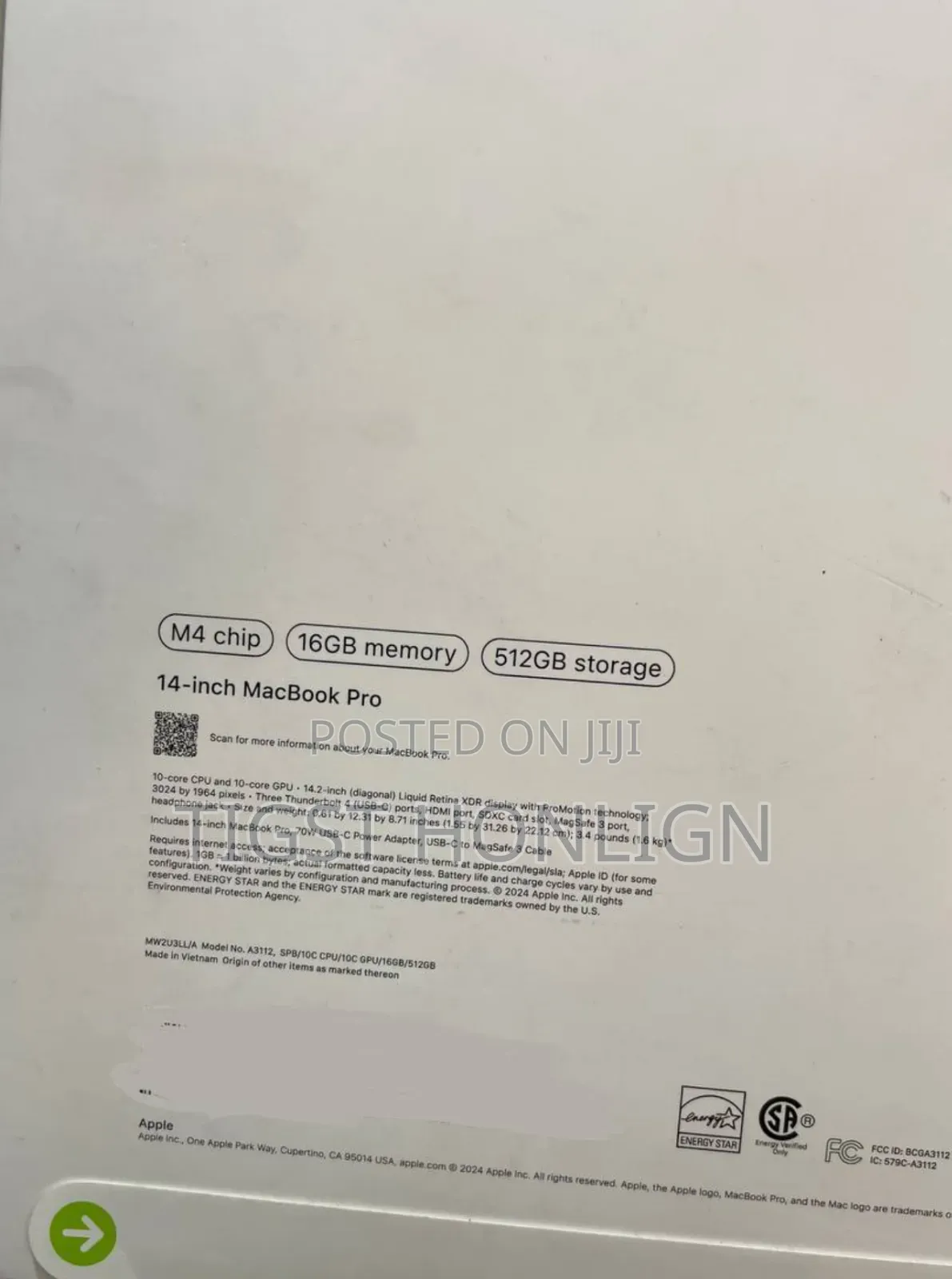 New Laptop Apple MacBook Pro 48GB Apple M4 SSD 512GB