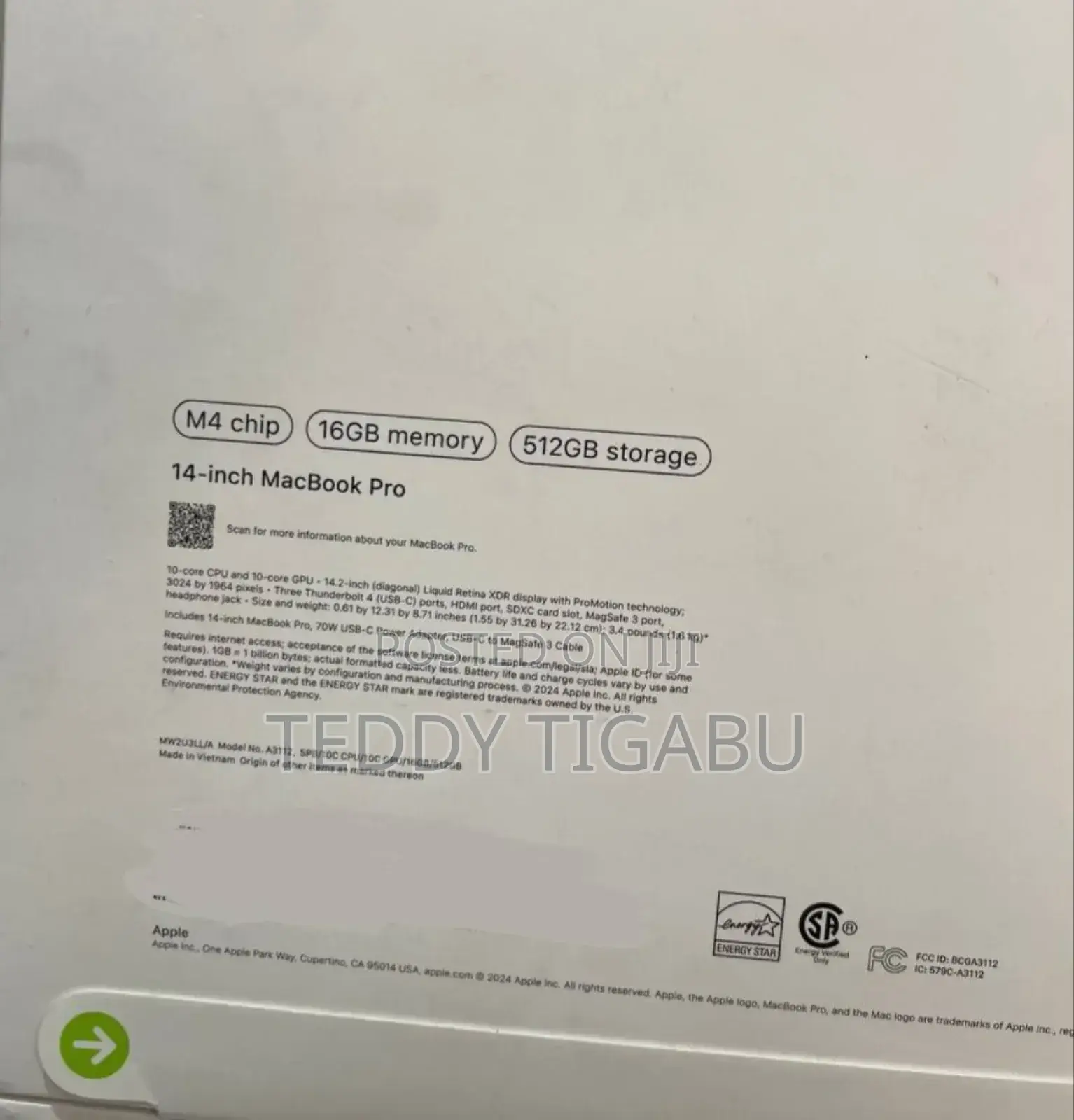 New Laptop Apple MacBook Pro M1 16GB AMD A10 SSD 512GB