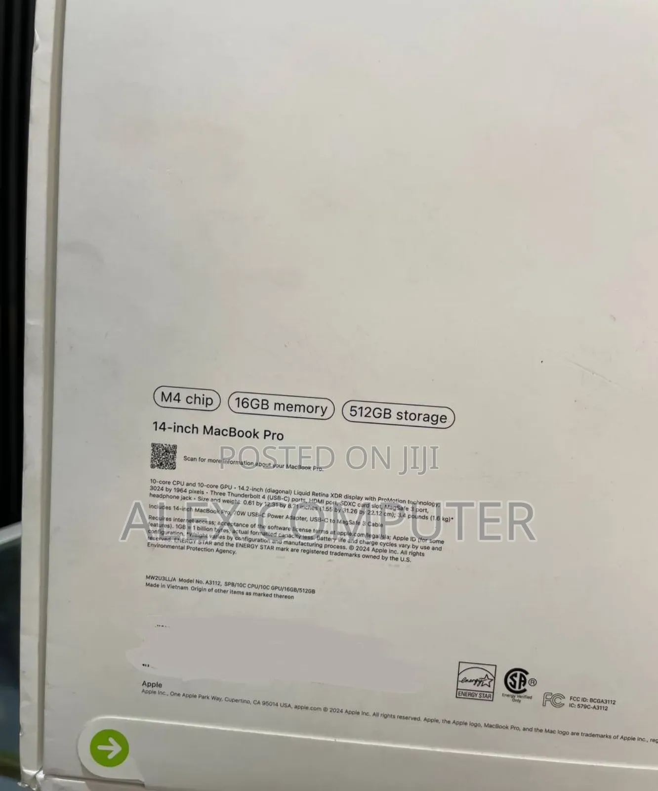 New Laptop Apple MacBook Pro 2024 M4 14-Inch 16GB Apple M4 SSD 512GB
