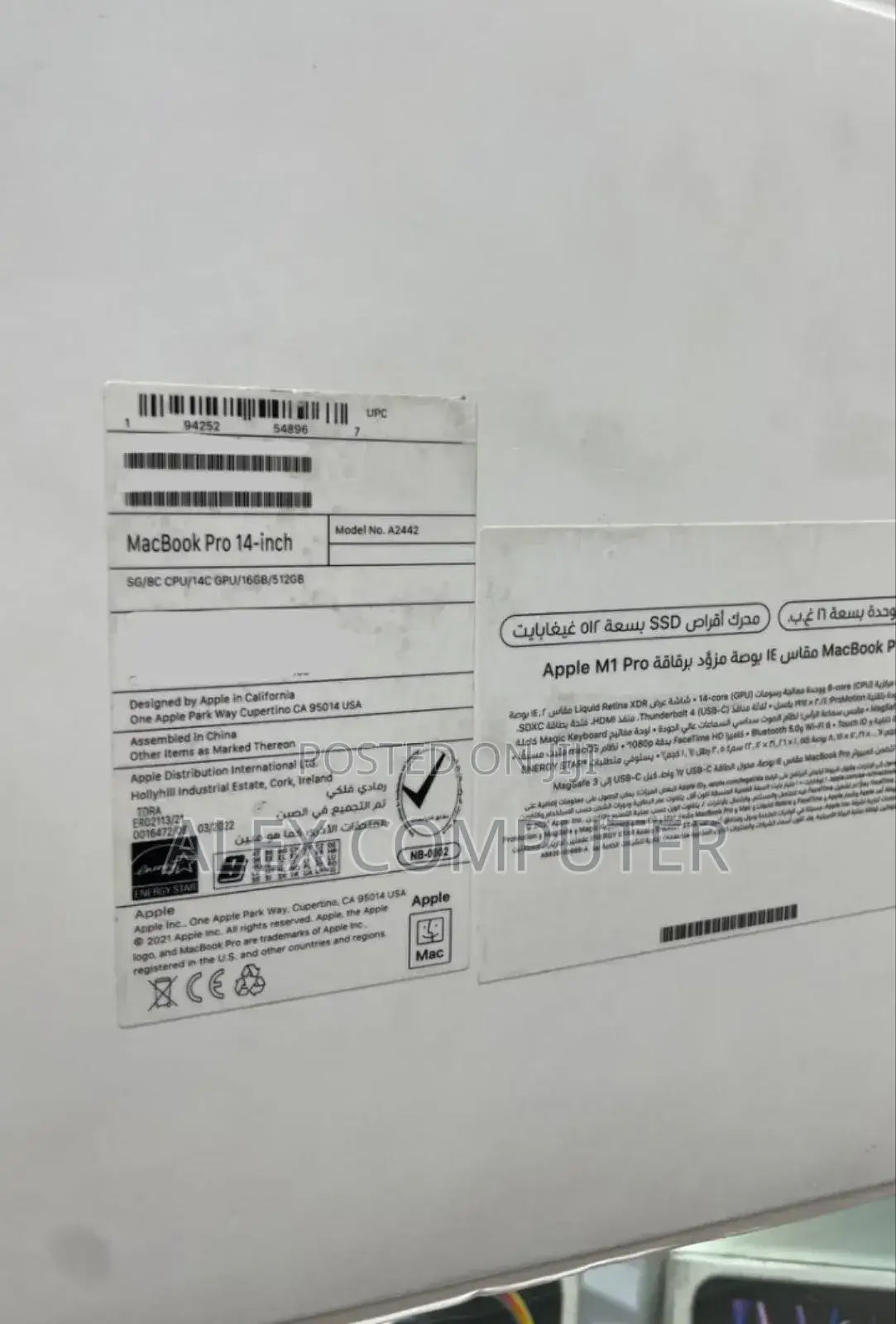 New Laptop Apple MacBook Pro 2021 M1 16GB Apple M1 Pro SSD 512GB