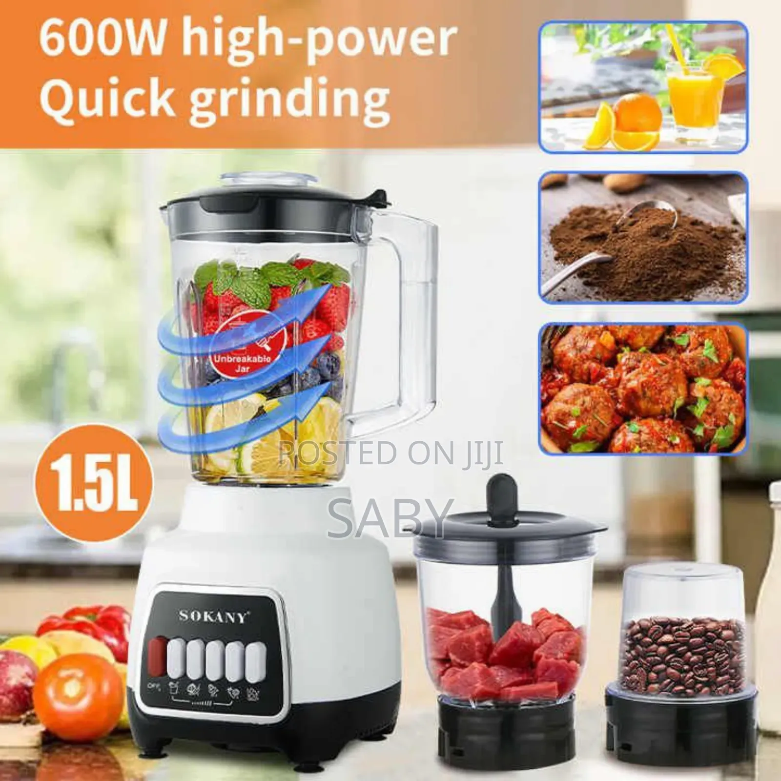 Sokany 3 in 1 Blender / Grinder
የጁስ የቡና የቅመም መፍጫ