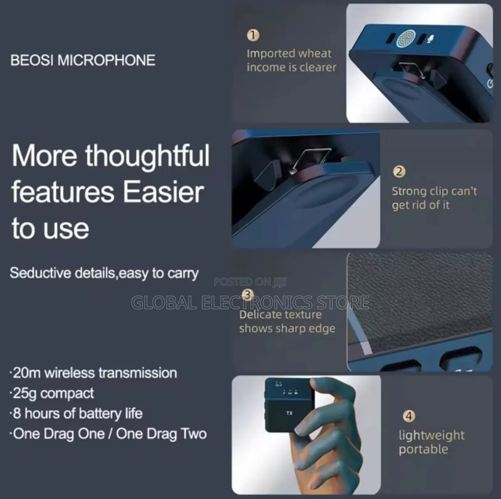 Smart Noise Reduction Clip on Microphone for Phone Camera