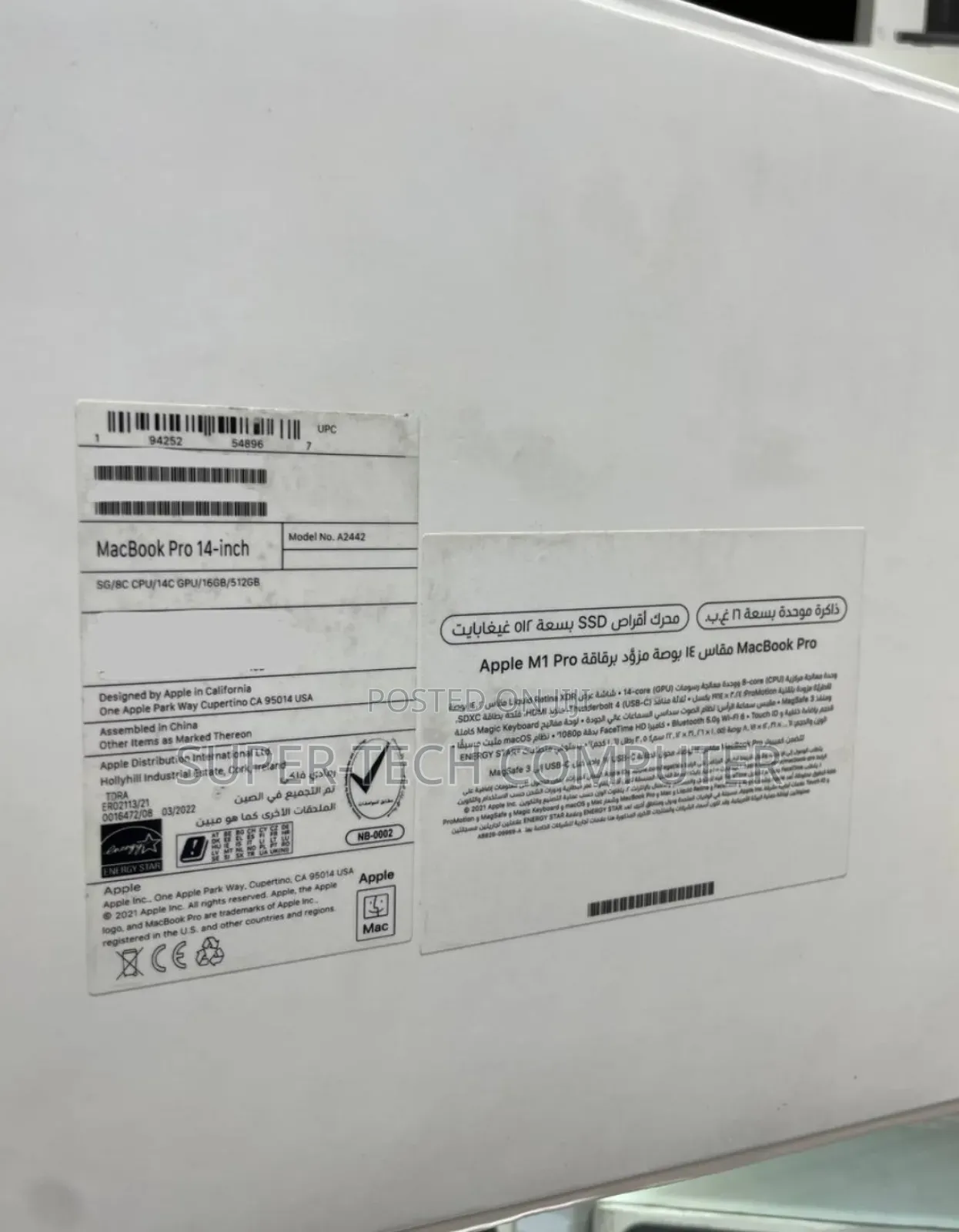New Laptop Apple MacBook Pro 2021 M1 16GB Apple M1 Pro SSD 512GB