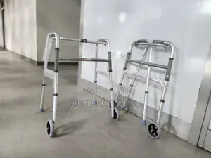 Photo - Button Folding Walker With Wheels, Rolling, Front Wheel