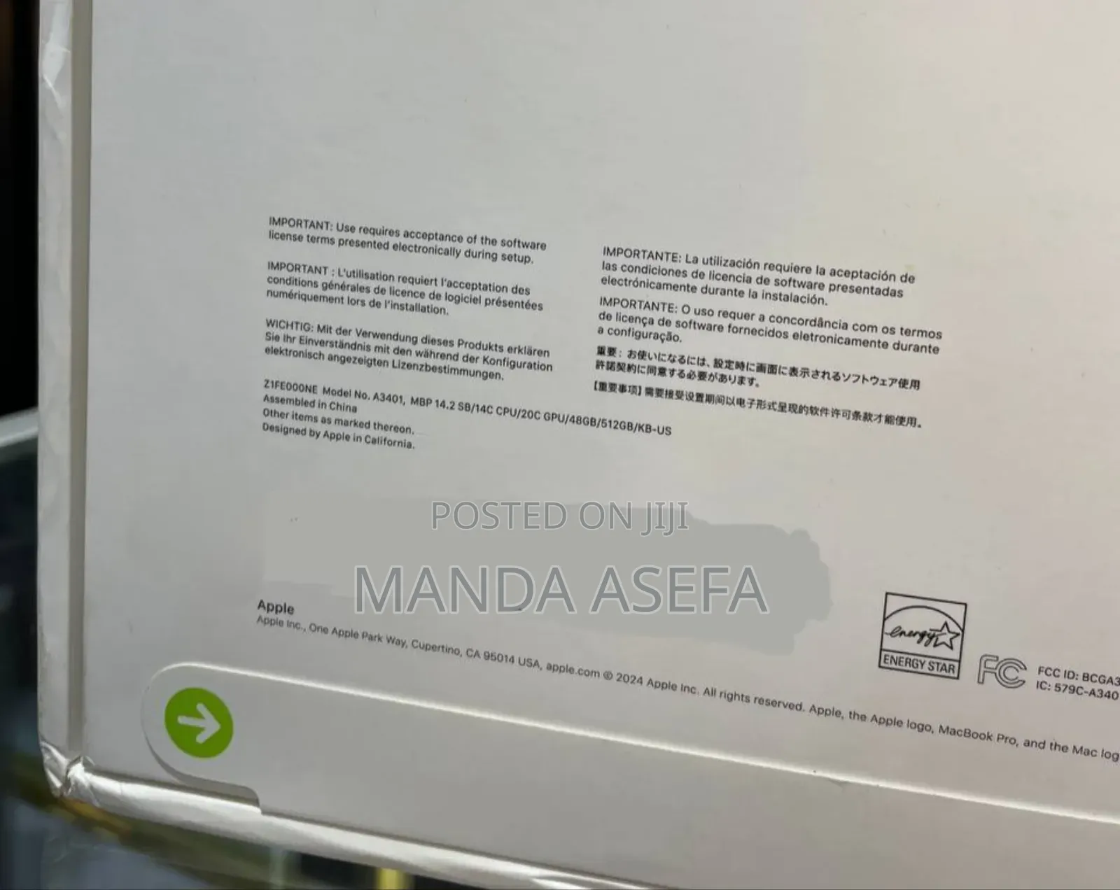 New Laptop Apple MacBook Pro 16GB Apple M4 SSD 512GB