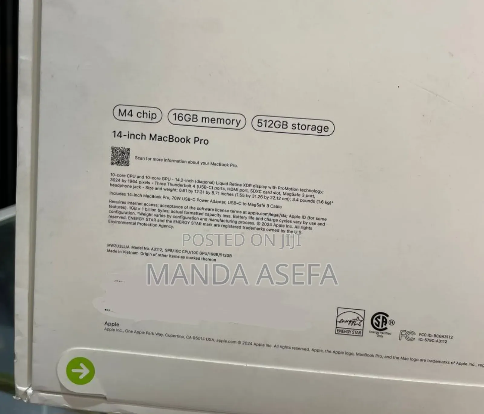 New Laptop Apple MacBook Pro 16GB Apple M4 SSD 512GB