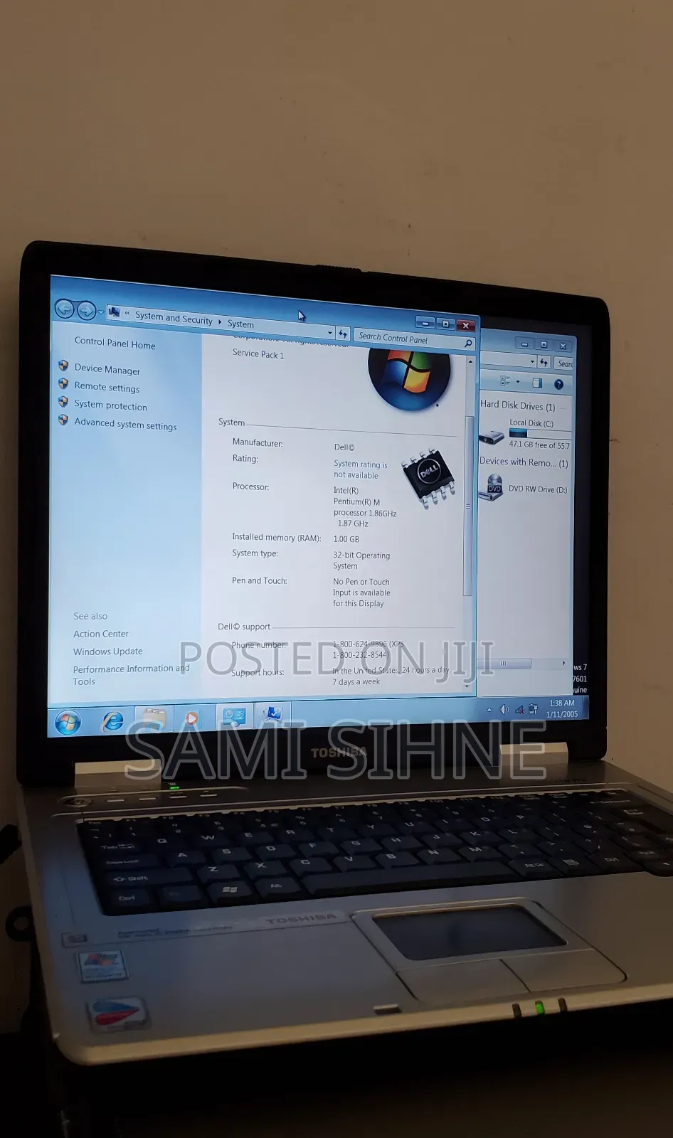 Laptop Toshiba 1GB Intel Pentium HDD 60GB