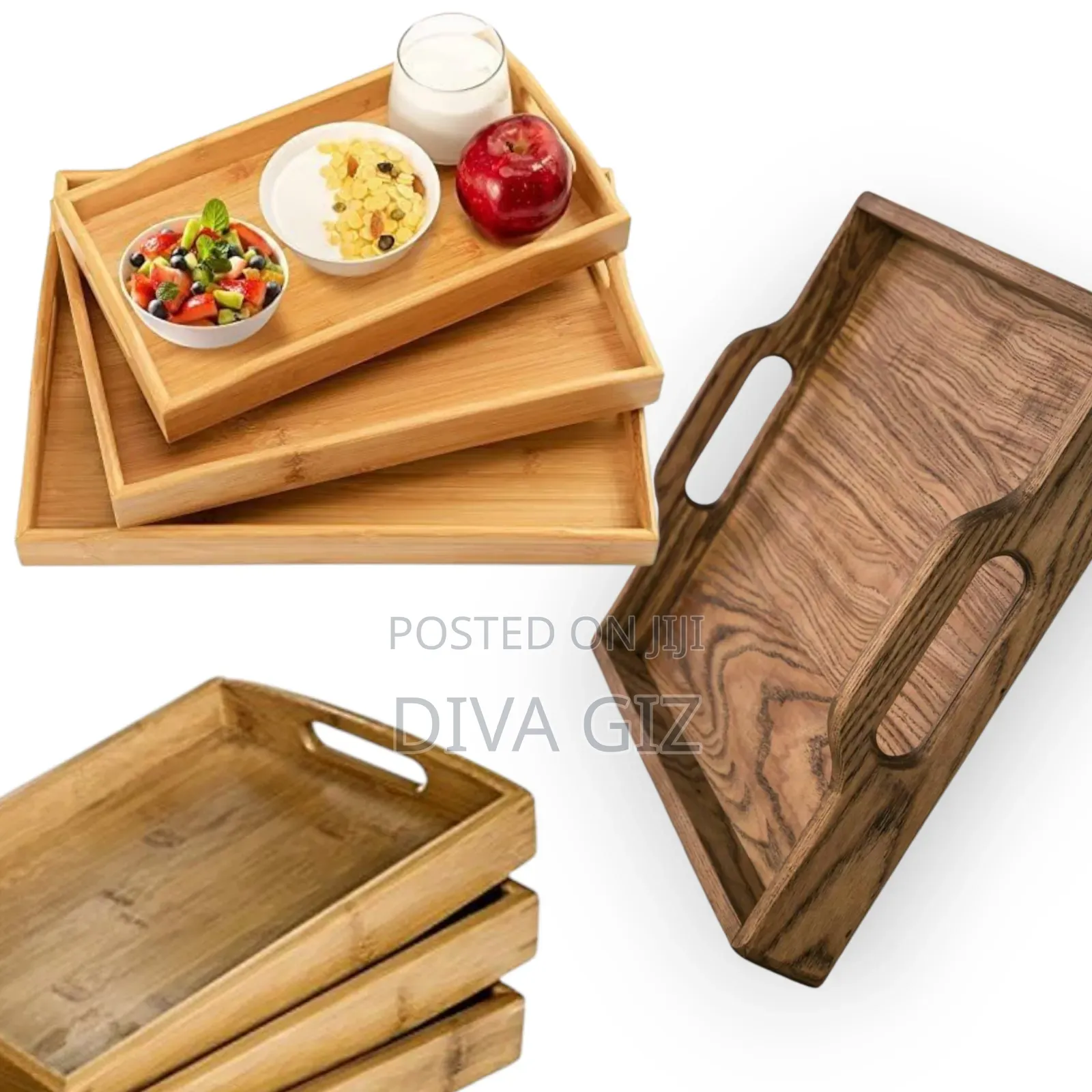 ከዋንዛ የተሰሩ ሰርቪሶች Wooden Service Tray.Hand Made 
3-Piece Set