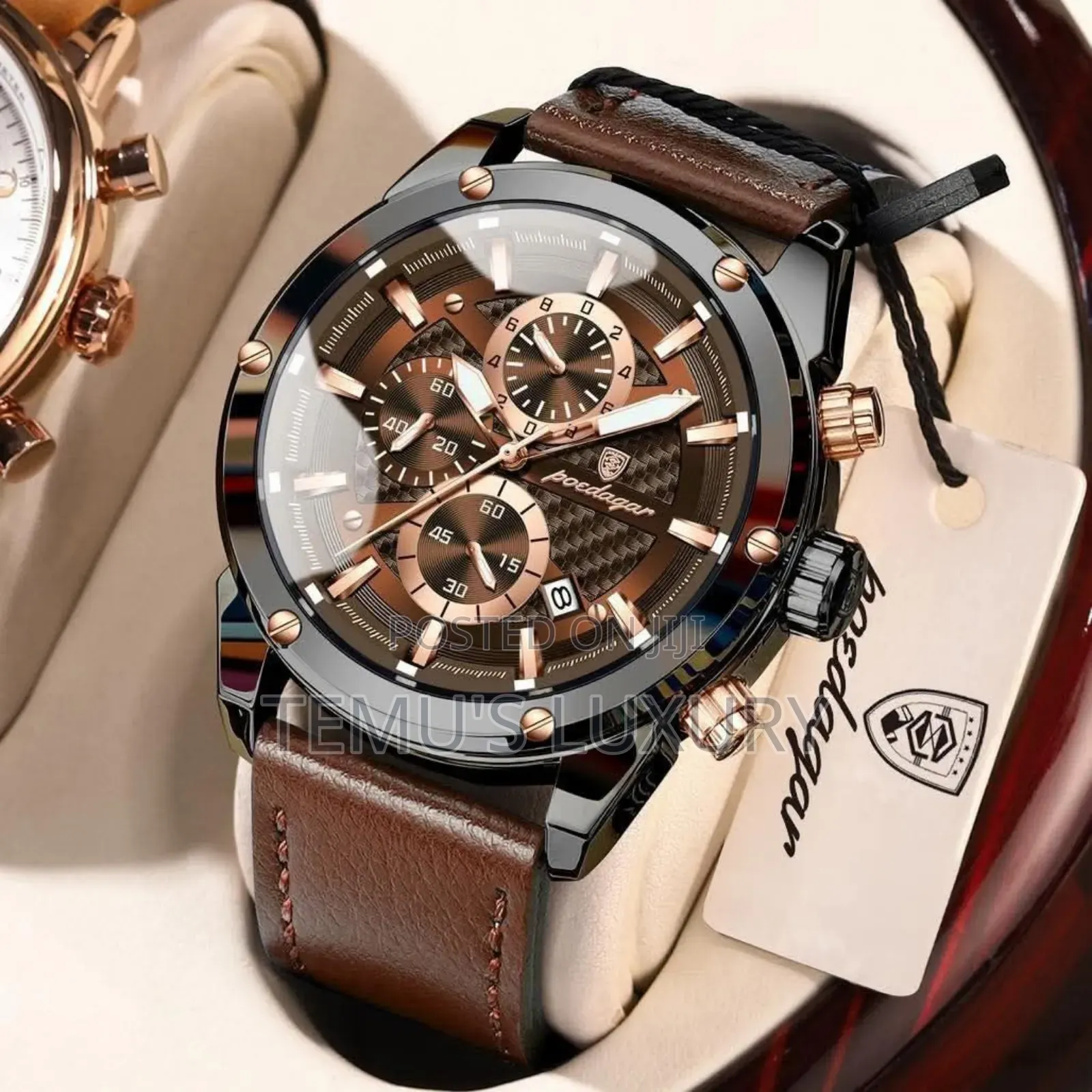 Men Watch Chronograph Leather Wristwatch Waterproof