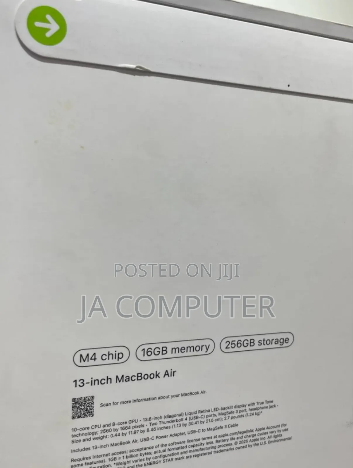 New Laptop Apple MacBook Air 2025 M4 13-Inch 16GB Apple M4 SSD 256GB