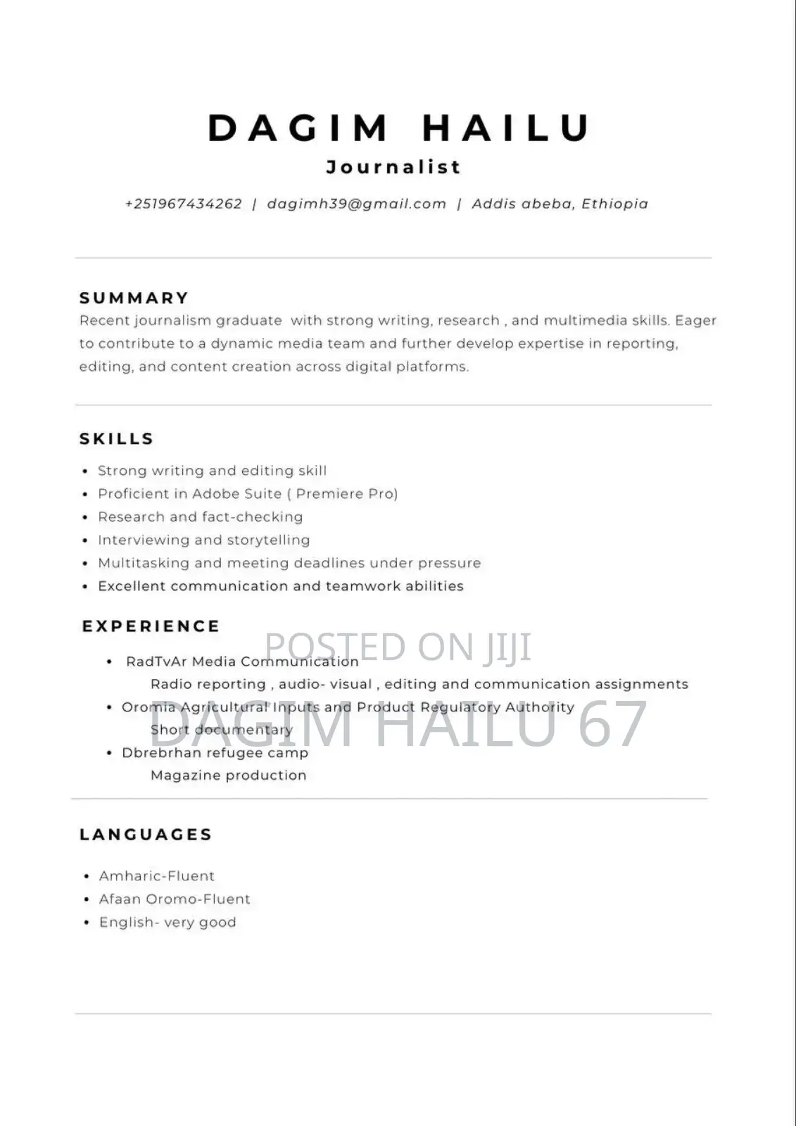 Social Media Manager, Video Editor,Journalist