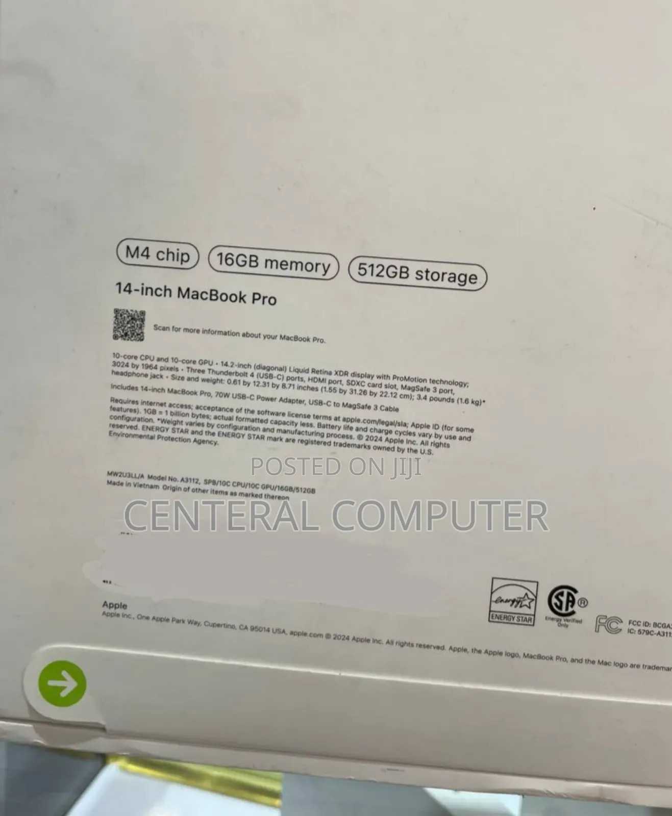 New Laptop Apple MacBook Pro 2024 M4 14-Inch 16GB Apple M4 SSD 512GB