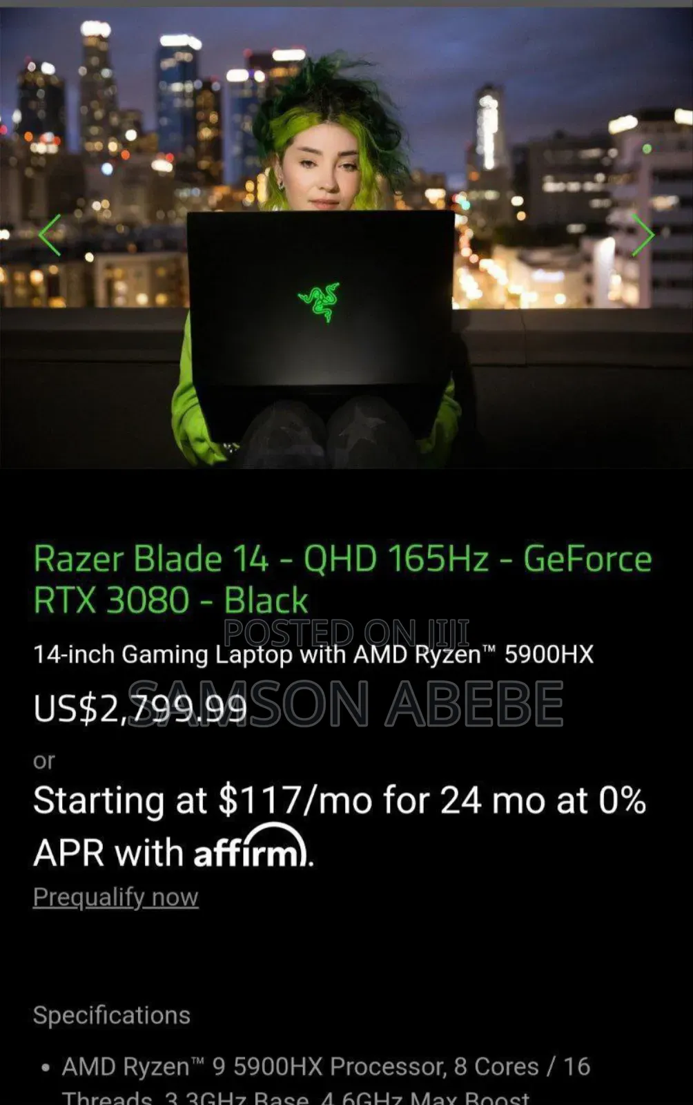 New Laptop Razer Blade Advanced 16GB AMD Ryzen 9 SSD 1T