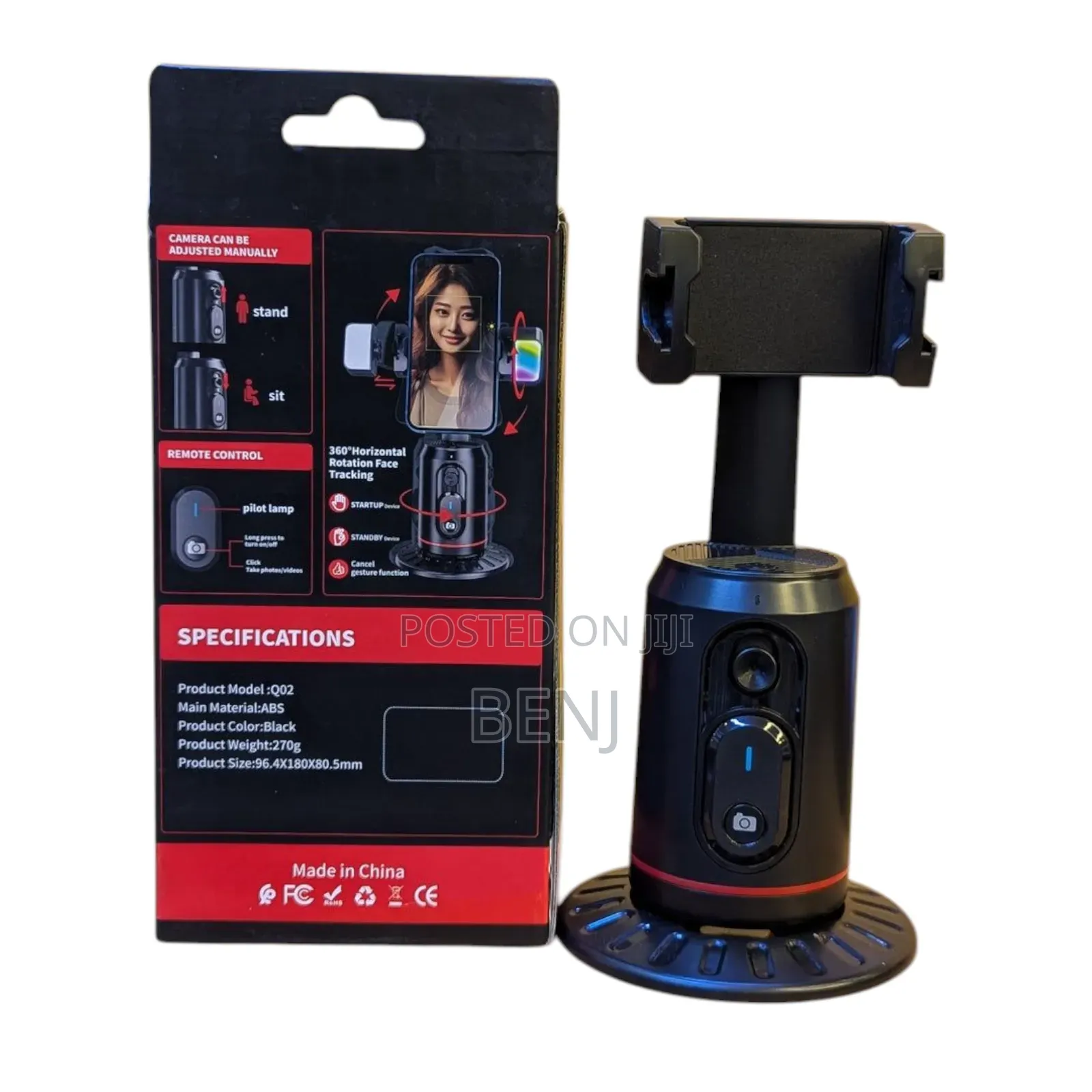 Q02 Auto 360 Smart Face Tracking Holder | Rc | Rechargable