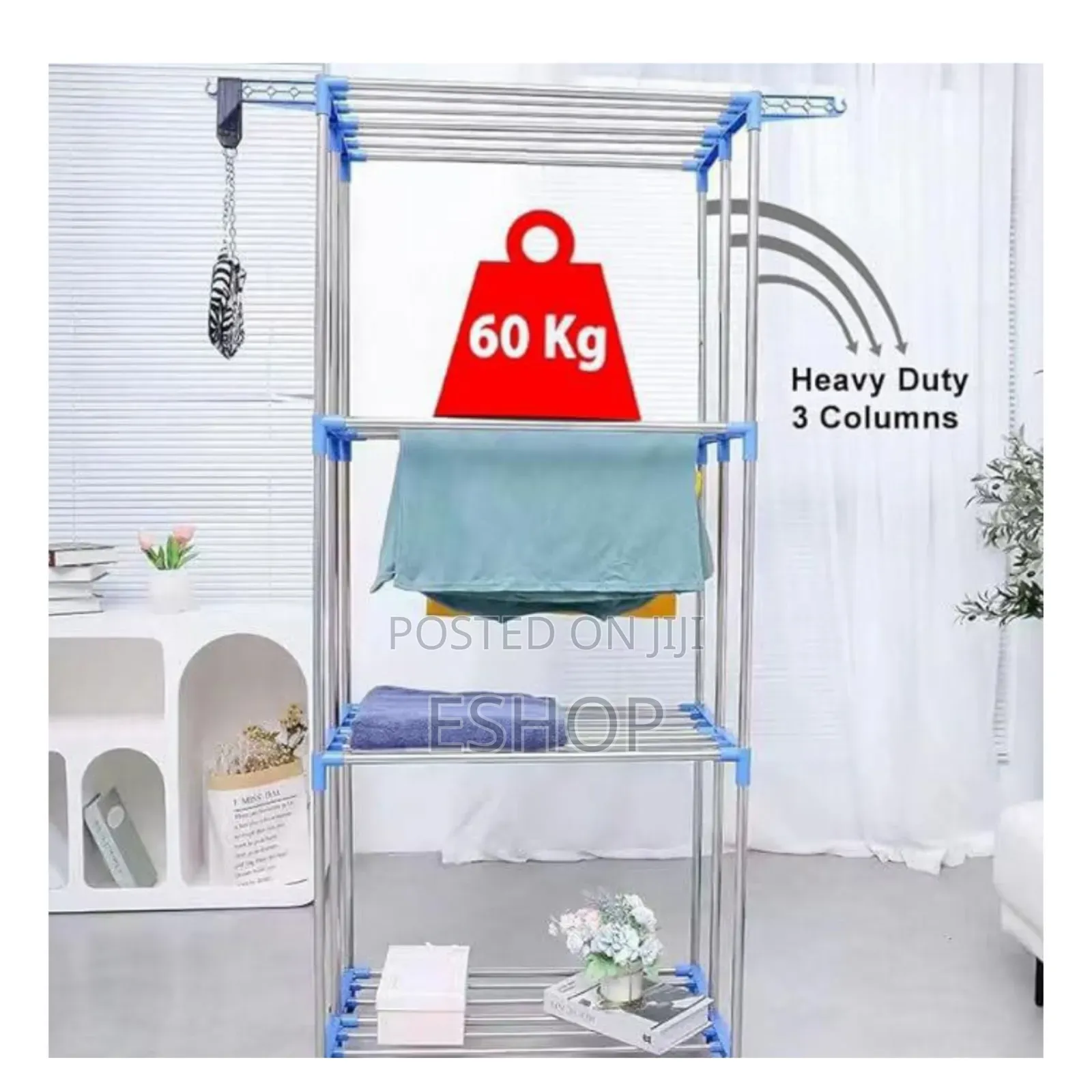 **4-Tier Hanging Clothes Stand – Saves Drying Time**