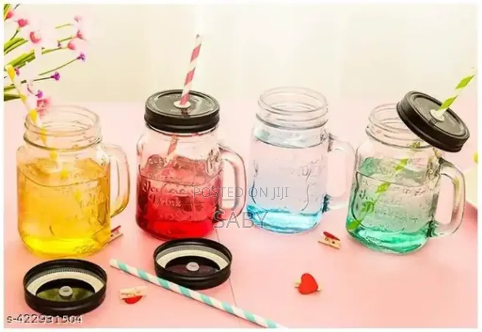 Vintage Mason Glass Drinking Jar With Straw>