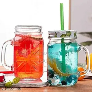 Vintage Mason Glass Drinking Jar With Straw>