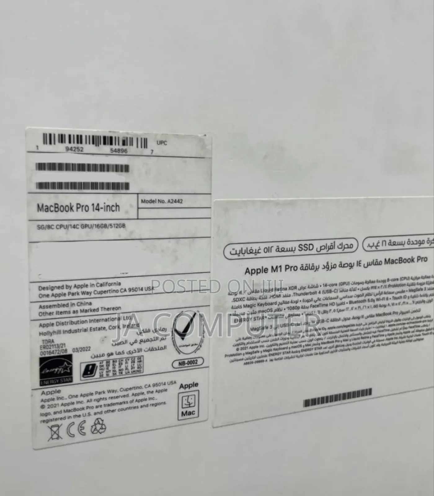 New Laptop Apple MacBook Pro M1 16GB Apple M1 Pro SSD 512GB