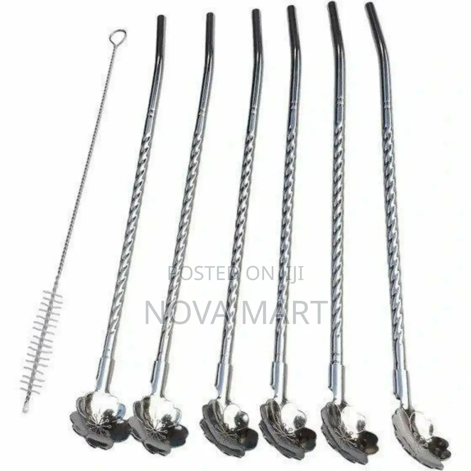 6pcs Reusable Drinking Stainless Straws With Cleaning Brush