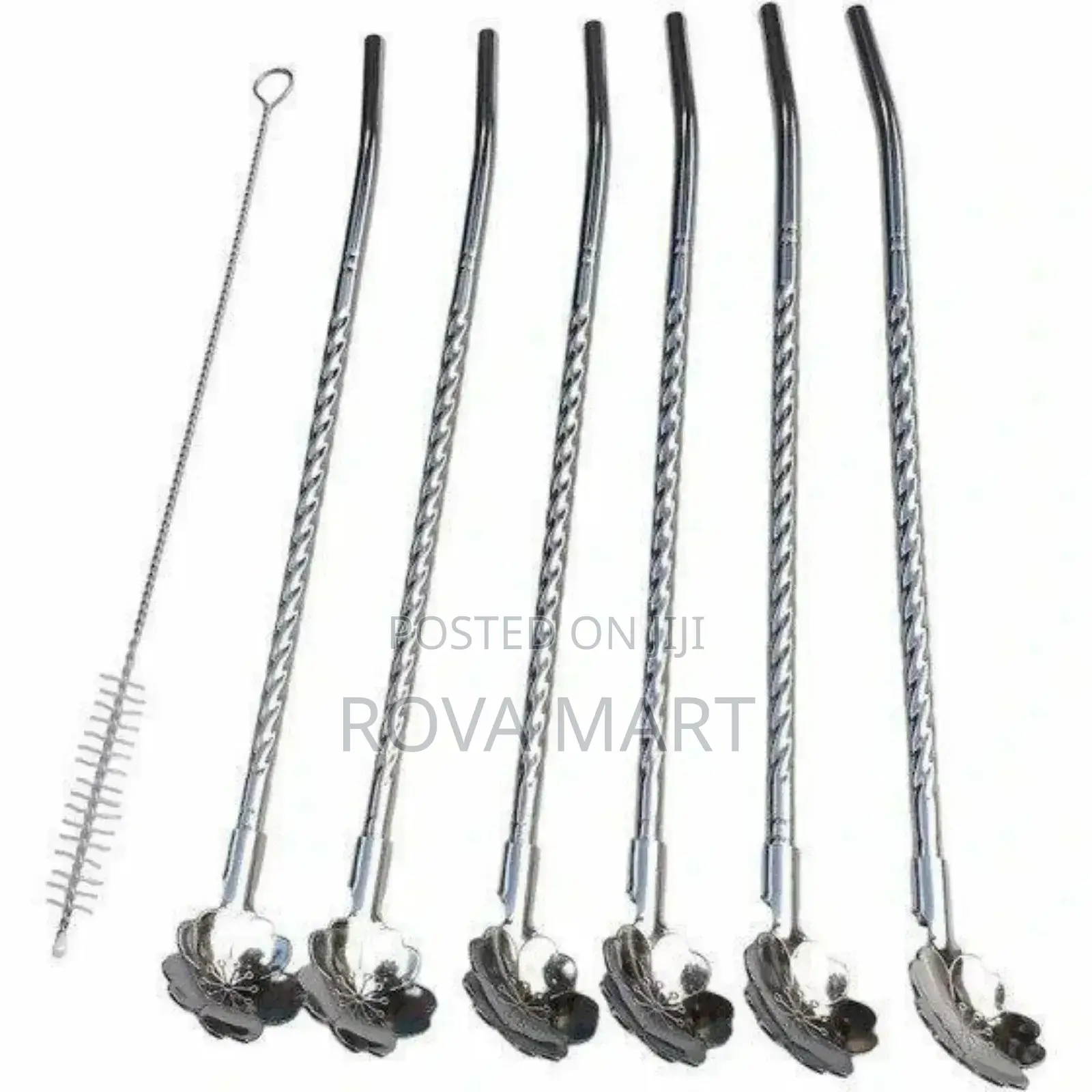 6pcs Reusable Drinking Stainless Straws With Cleaning Brush