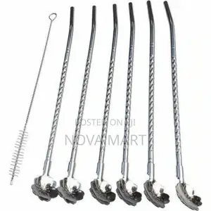 6pcs Reusable Drinking Stainless Straws With Cleaning Brush