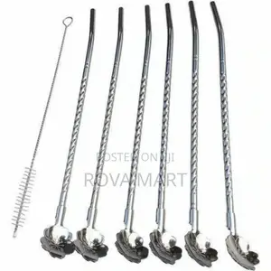 6pcs Reusable Drinking Stainless Straws With Cleaning Brush