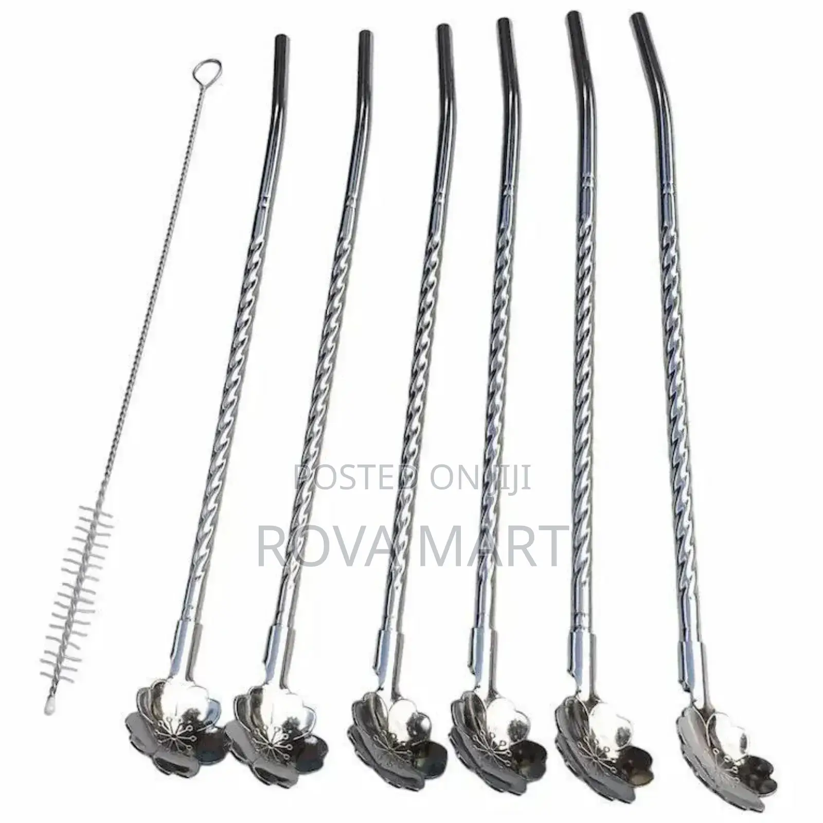 6pcs Reusable Drinking Stainless Straws With Cleaning Brush