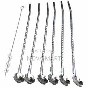 6pcs Reusable Drinking Stainless Straws With Cleaning Brush