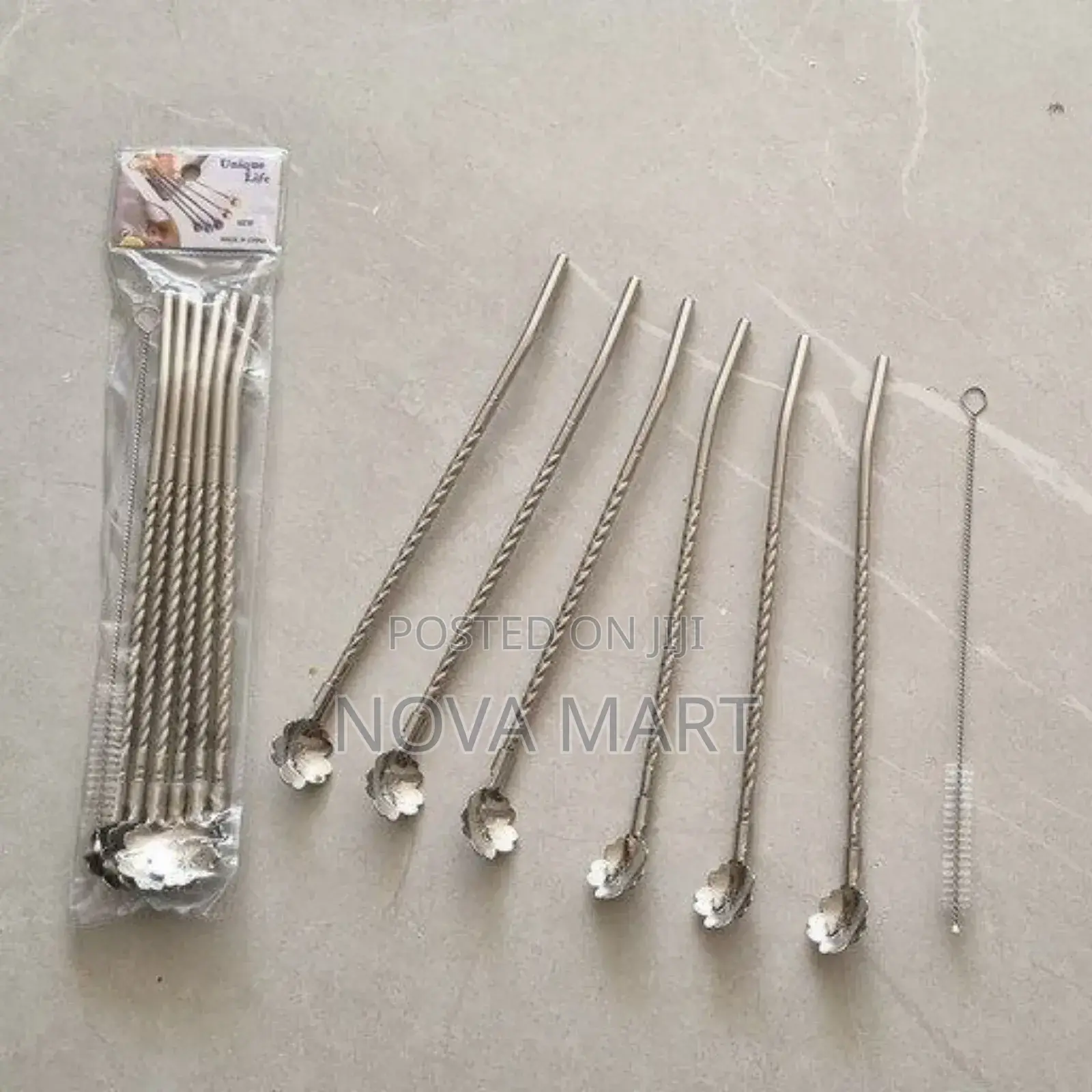 6pcs Reusable Drinking Stainless Straws With Cleaning Brush