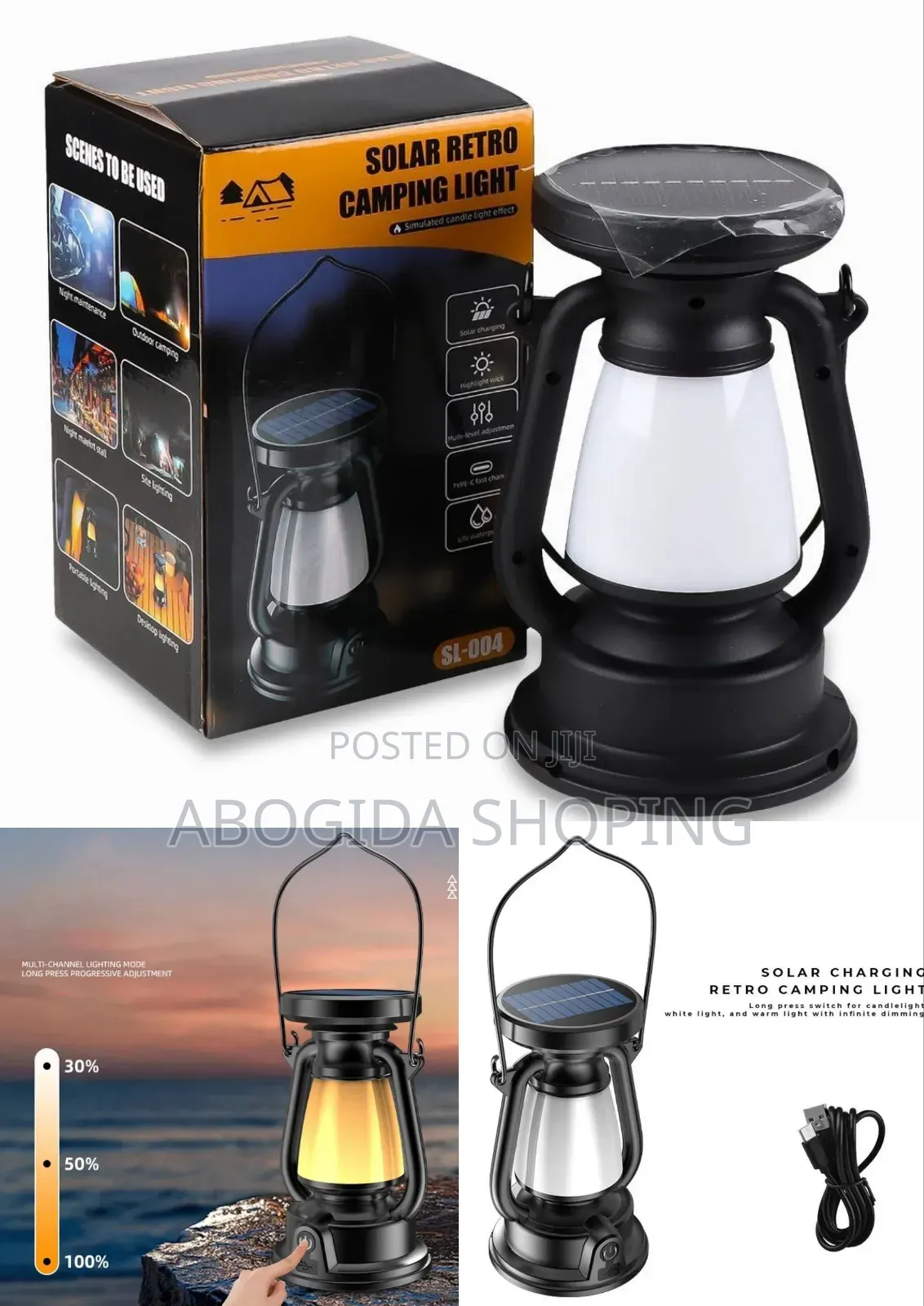 Retro Portable Solar Camping Lamp – Usb Rechargeable,