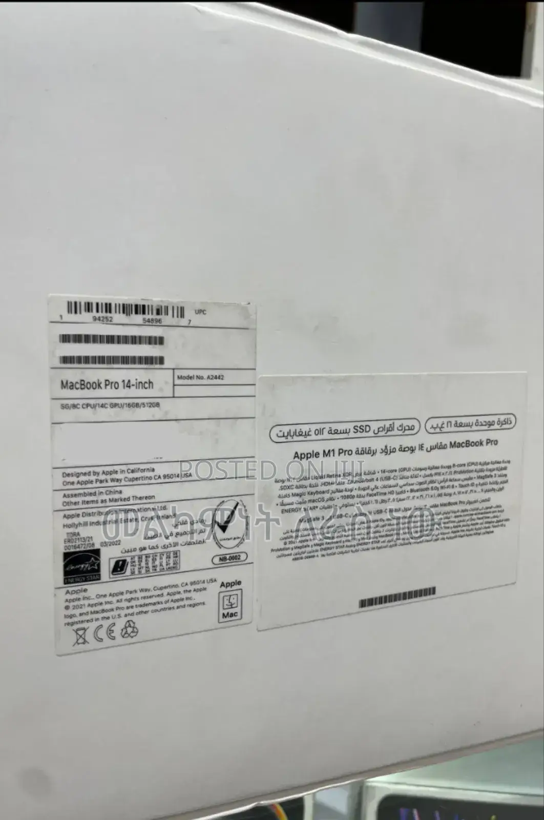 New Laptop Apple MacBook Pro 2021 M1 16GB Apple M1 Pro SSD 512GB