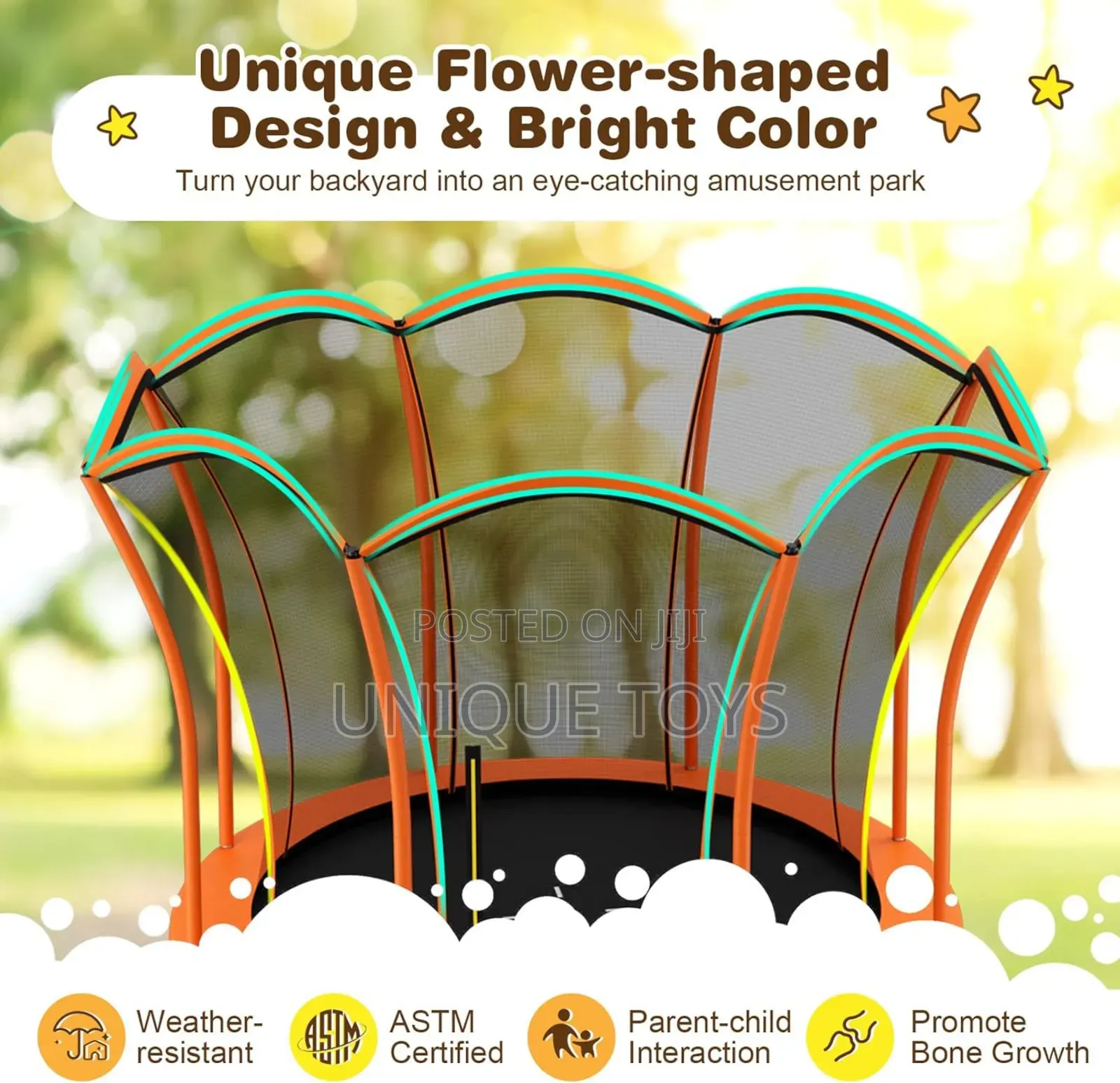 Outdoor Unique Flower Shape Trampoline With Enclosure Net