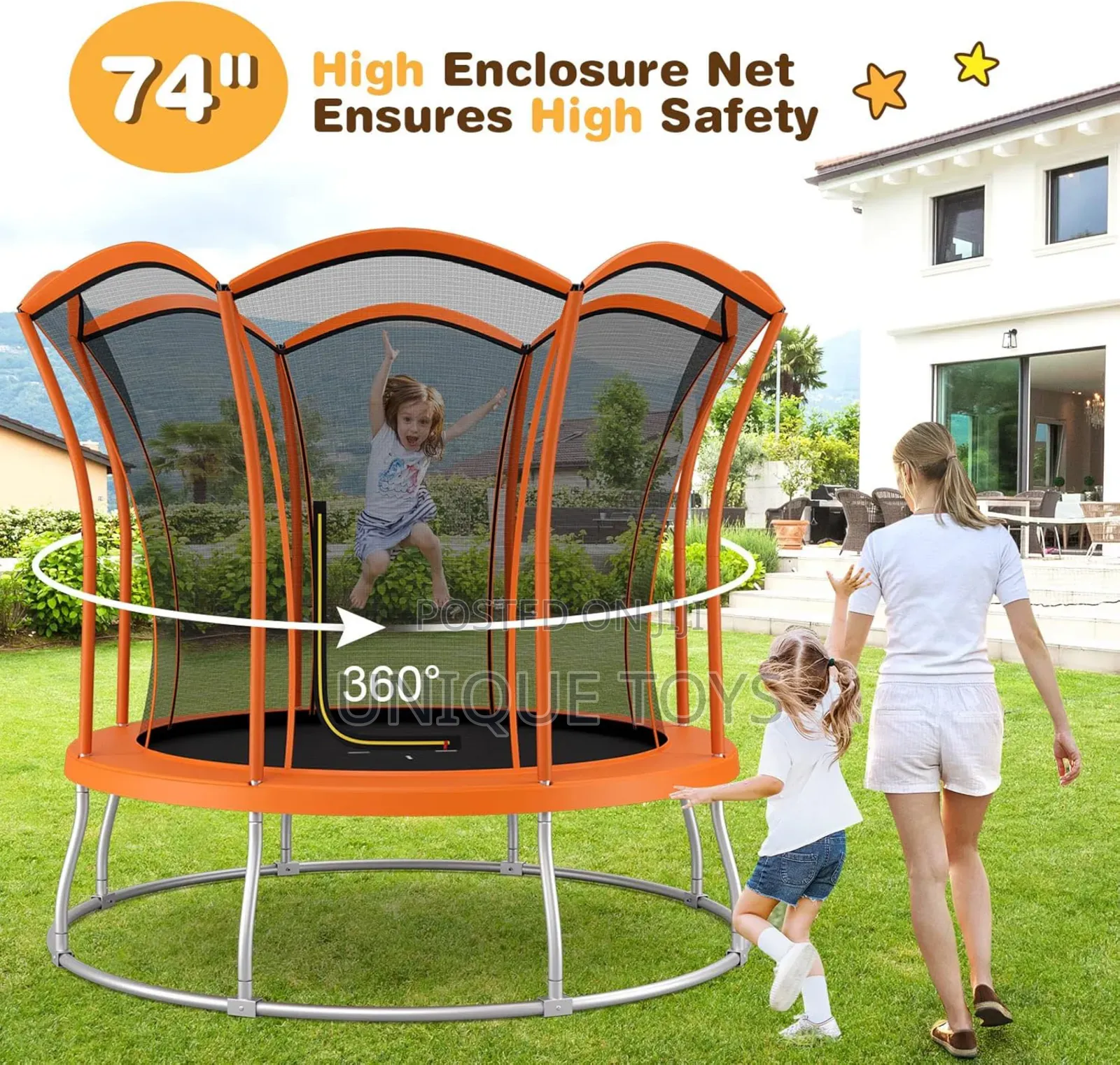 Outdoor Unique Flower Shape Trampoline With Enclosure Net