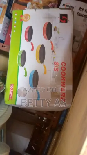 Five Nonstick Frying Pans With Colorful Handles. መጥበሻ