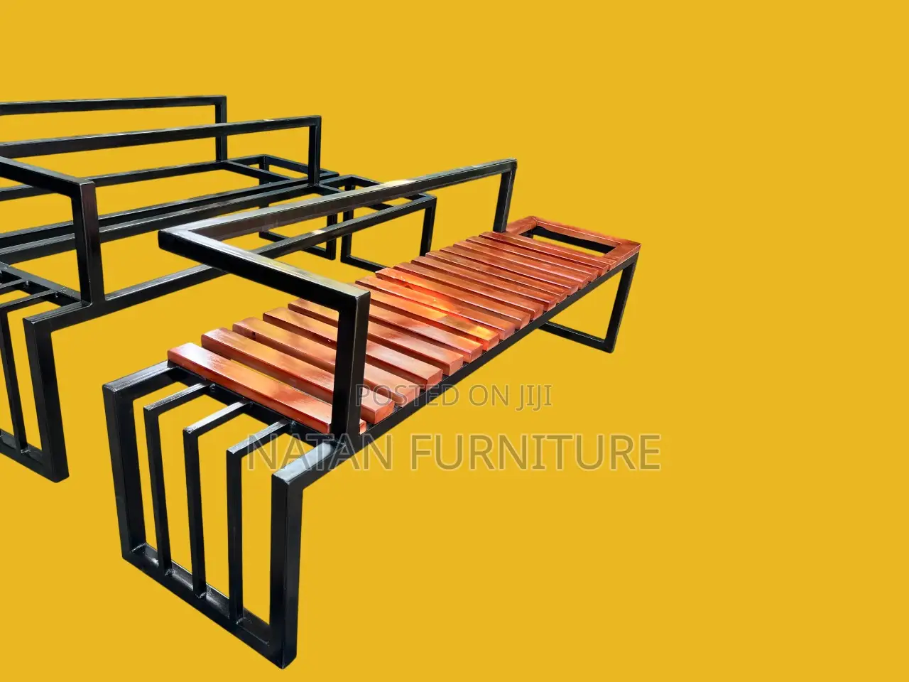 Modern Outdoor Bench With a Metal Frame and Wooden Slats