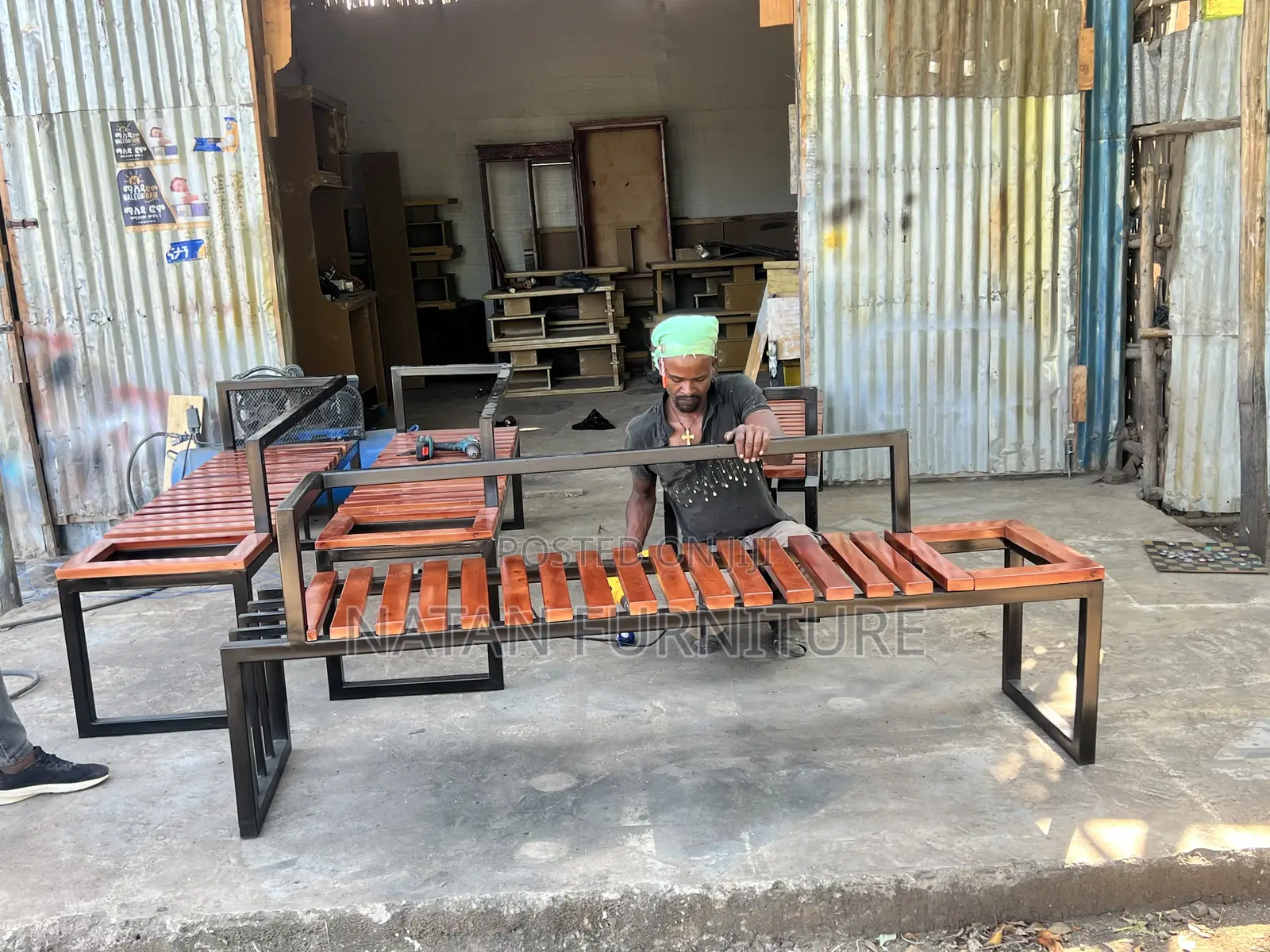 Urbanslat Steel Wood Outdoor Bench for Walkways, Schools