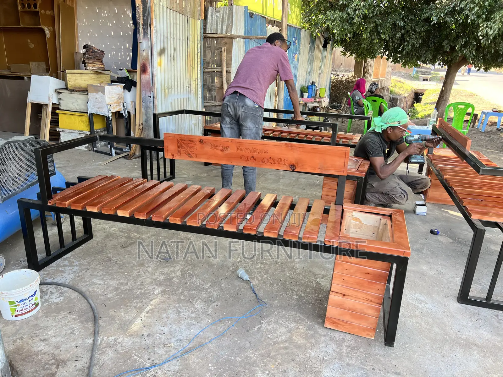 Urbanslat Steel Wood Outdoor Bench for Walkways, Schools