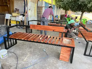 Urbanslat Steel Wood Outdoor Bench for Walkways, Schools