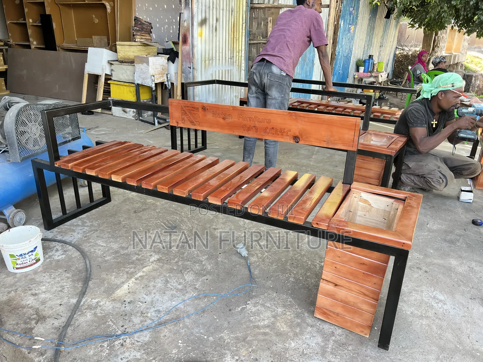 Urbanslat Steel Wood Outdoor Bench for Walkways, Schools