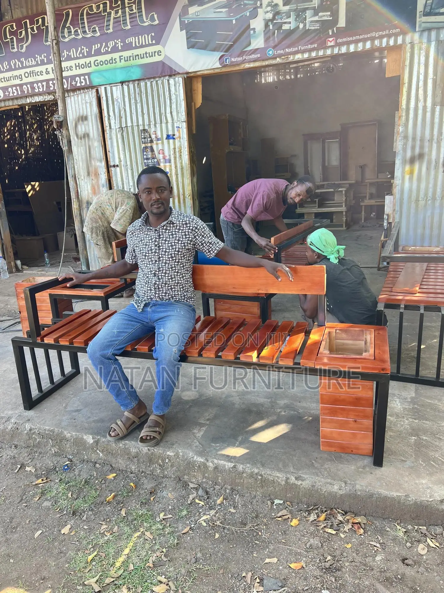 Urbanslat Steel Wood Outdoor Bench for Walkways, Schools