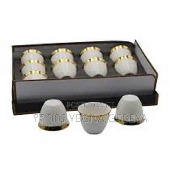 Elegant 12-piece White Gold Rim Coffee Cup Set