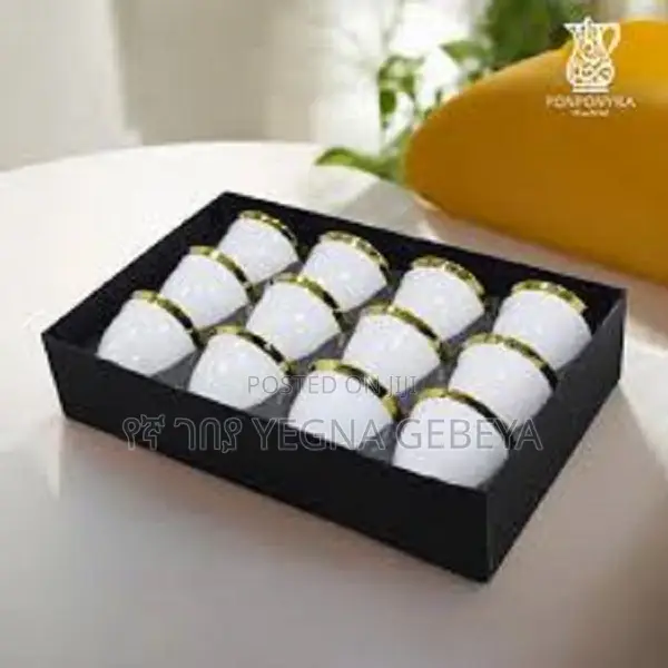Elegant 12-piece White Gold Rim Coffee Cup Set