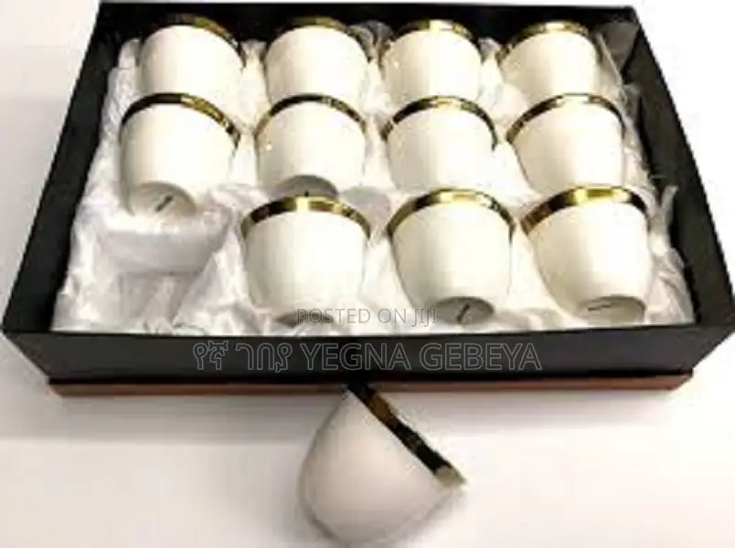 Elegant 12-piece White Gold Rim Coffee Cup Set