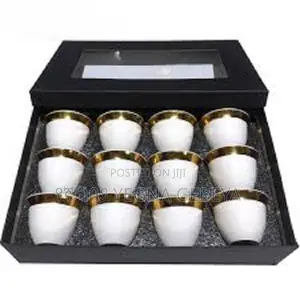 Elegant 12-piece White Gold Rim Coffee Cup Set