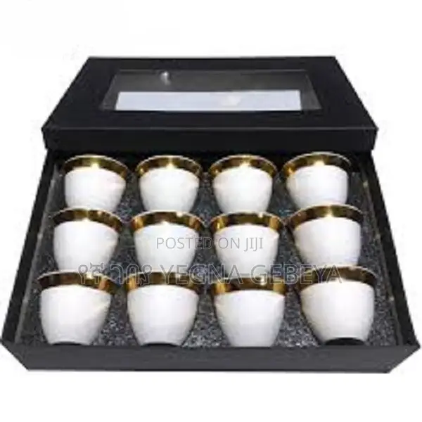 Elegant 12-piece White Gold Rim Coffee Cup Set