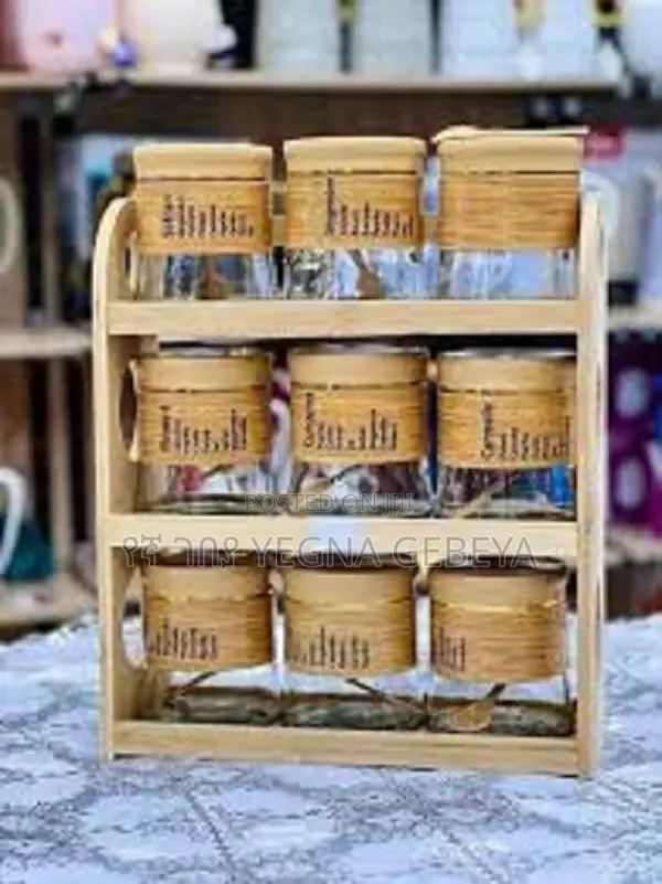 9-Piece Glass Canister Set With Bamboo Storage Rack