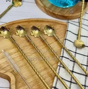 6pcs Reusable Drinking Stainless Straws With Cleaning Brush