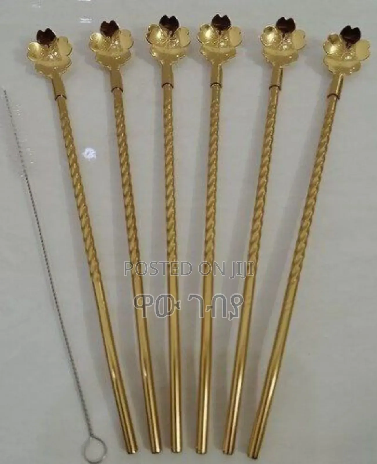 6pcs Reusable Drinking Stainless Straws With Cleaning Brush