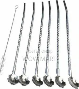 6pcs Reusable Drinking Stainless Straws With Cleaning Brush