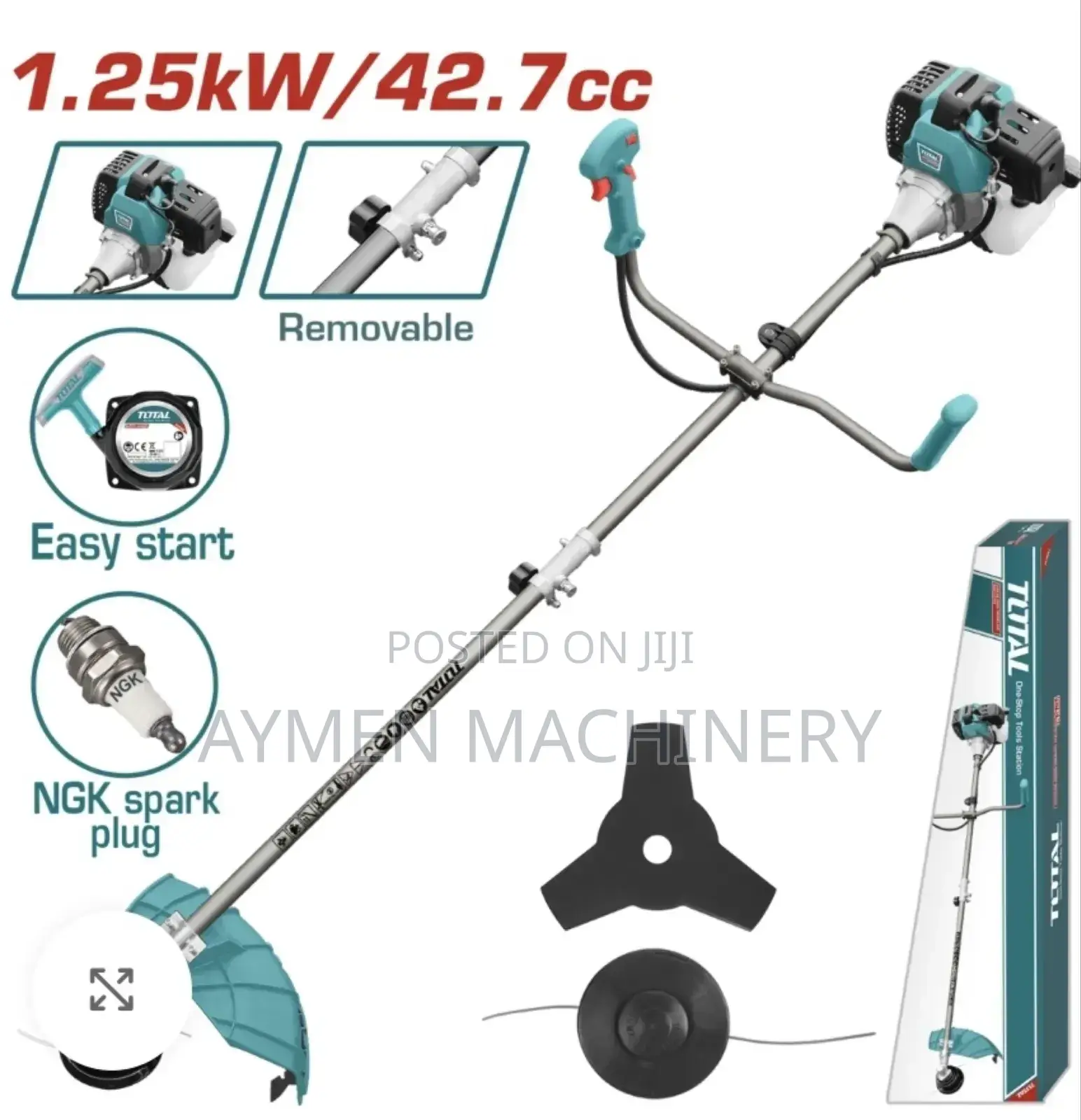 Total Gasoline Grass Trimmer Cutter 1.25kw 42.7cc ሳር ማጨጃ